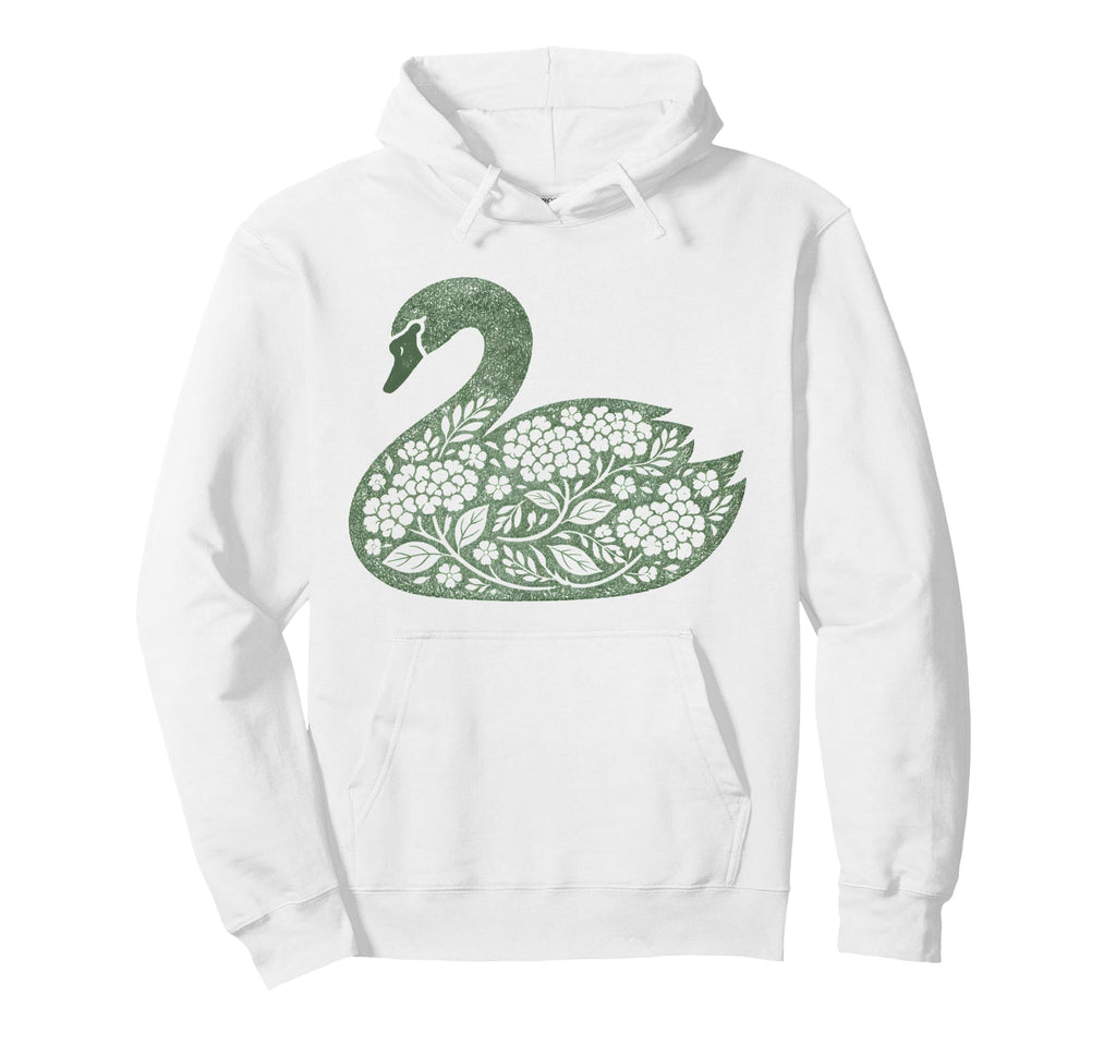 Floral Swan Silhouette Woodcut Hoodie - Casual Everyday Wear Unisex - T-Shirt, Sweatshirt, Hoodie