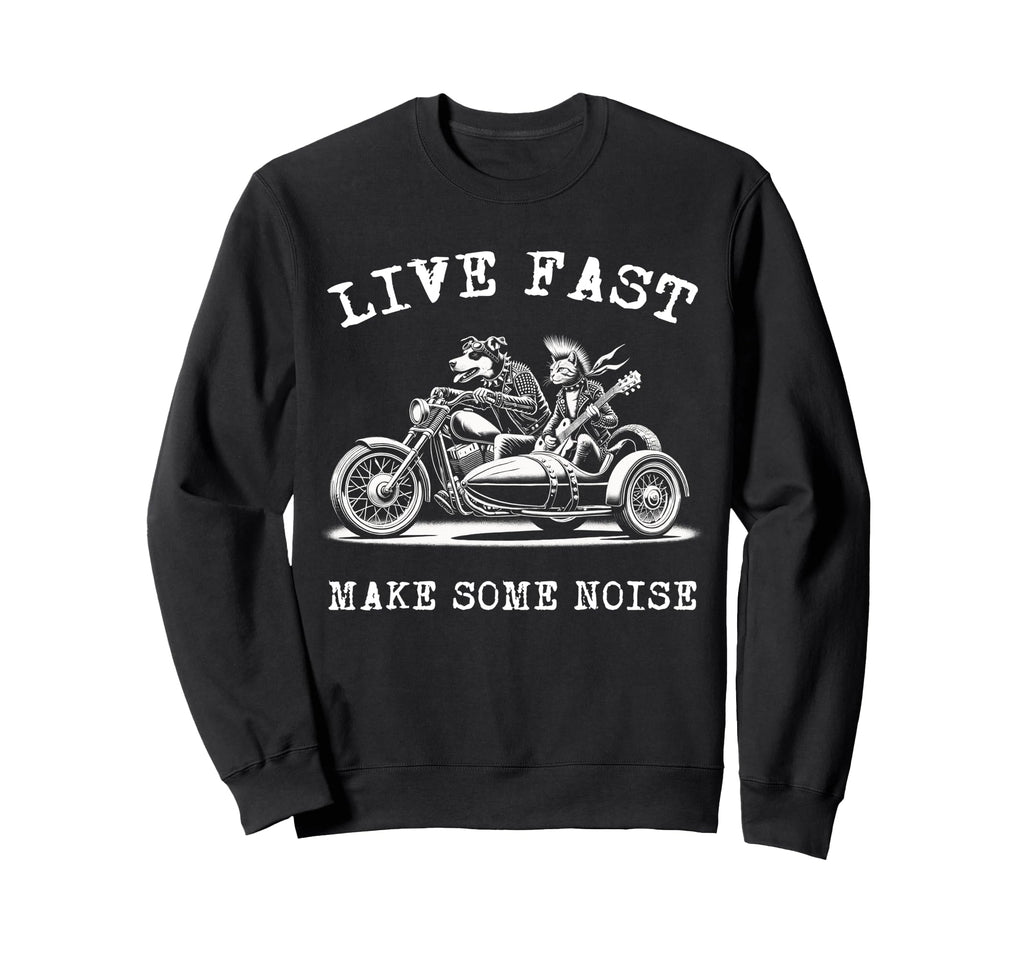 Dog Riding Motorcycle Cat Sweatshirt - Casual Everyday Wear for Adults - T-Shirt, Sweatshirt, Hoodie