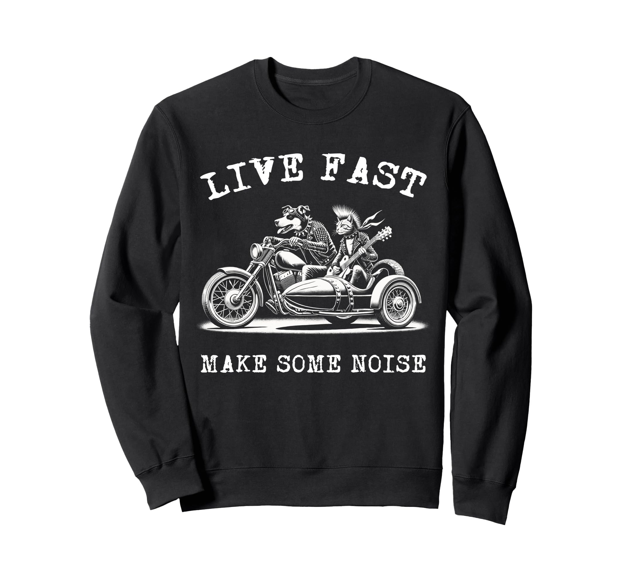 Dog Riding Motorcycle Cat Sweatshirt - Casual Everyday Wear for Adults - T-Shirt, Sweatshirt, Hoodie