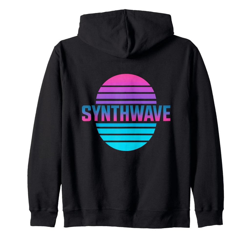 Striped Sun Synthwave Vaporwave Hoodie - Custom Art Print for Adults - T-Shirt, Sweatshirt, Hoodie