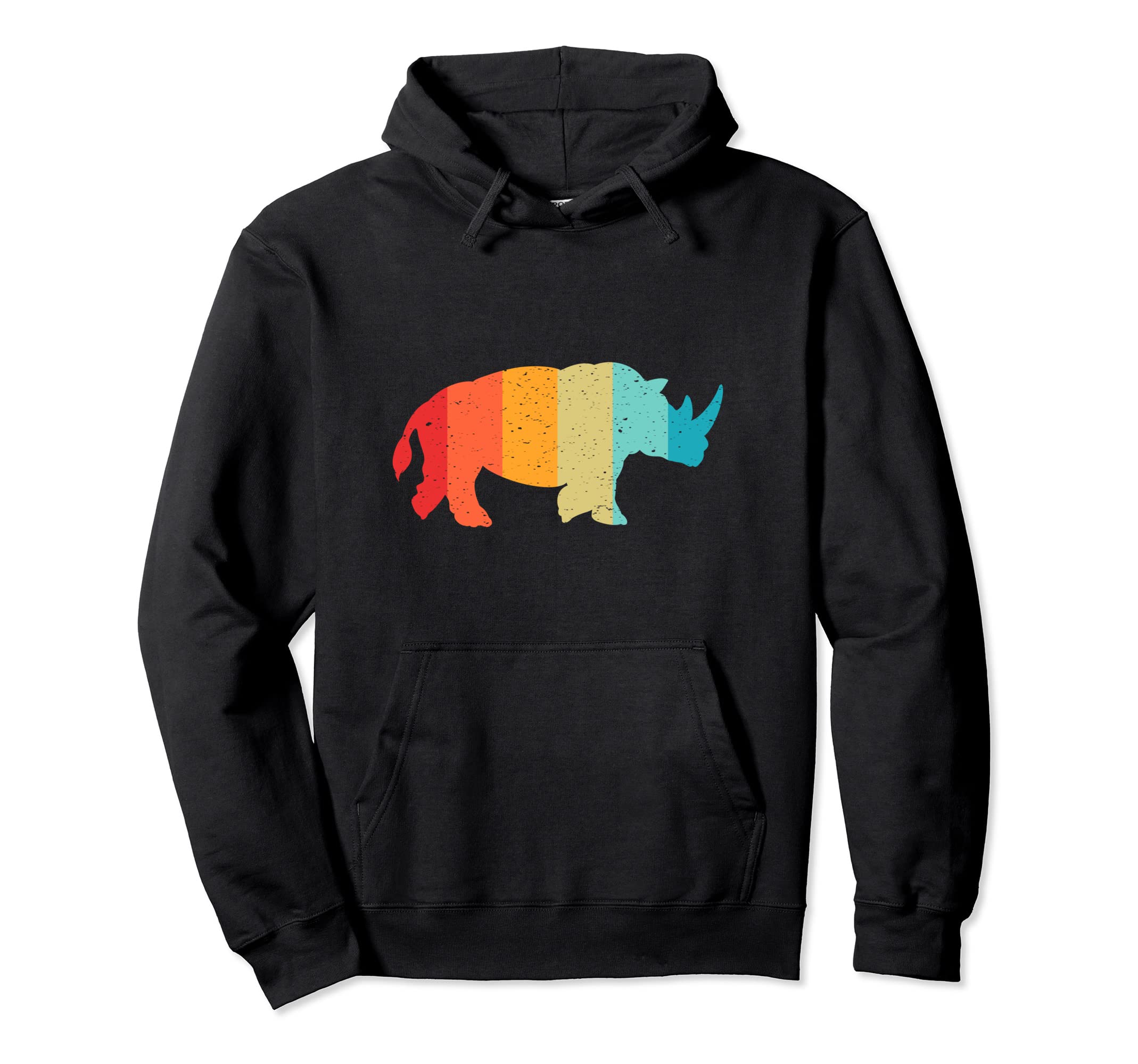 Rhino Silhouette 70S 80S Distressed Hoodie - Novelty Apparel Men Women - T-Shirt, Sweatshirt, Hoodie