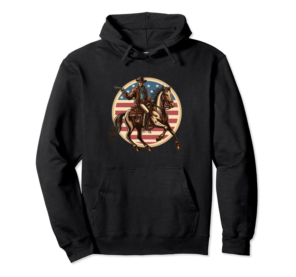 Cowboy Horse American Flag Old Hoodie - Casual Everyday Wear for Adults - T-Shirt, Sweatshirt, Hoodie
