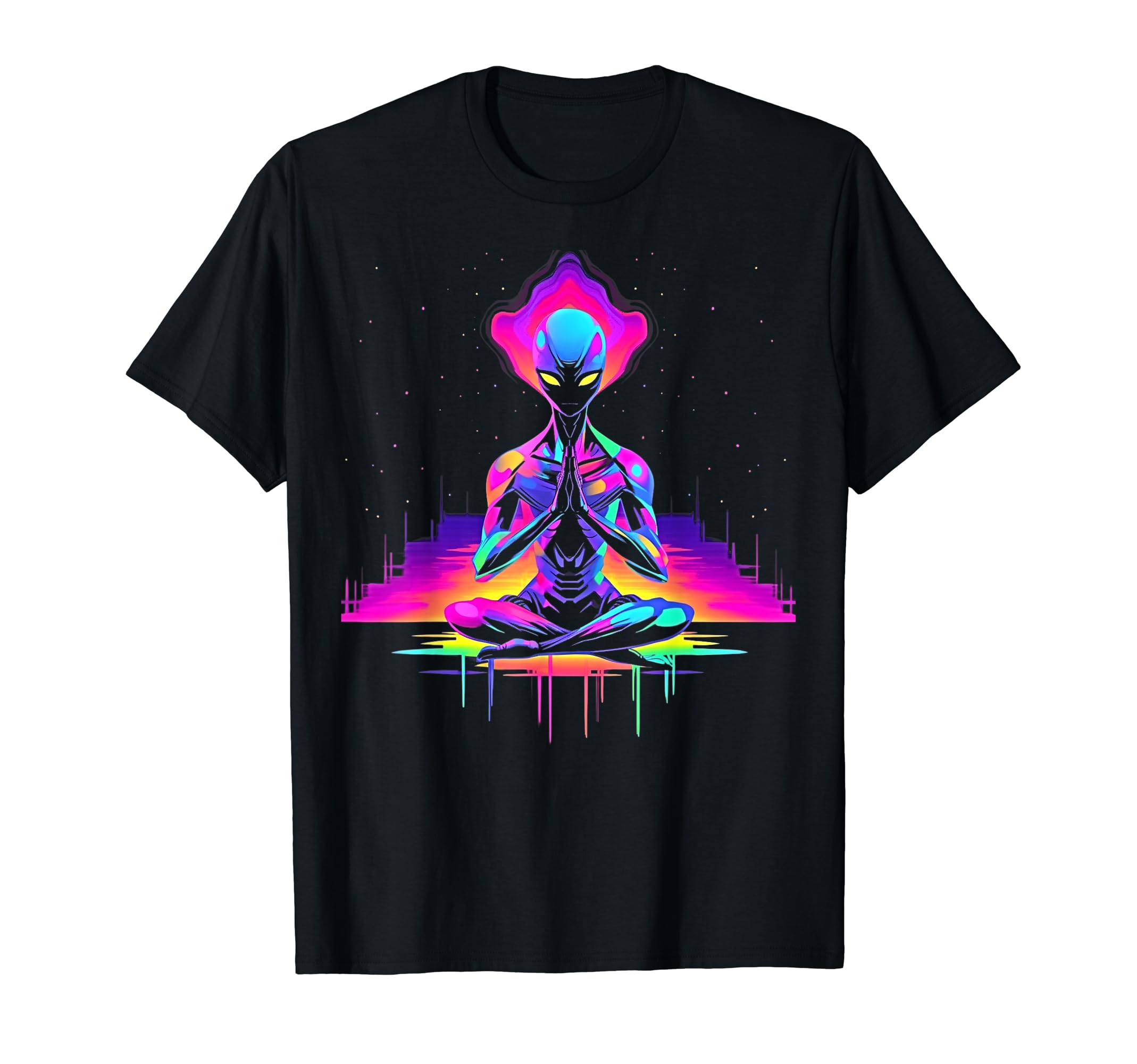 Synthwave Alien Buddha Cyberpunk 80S T-Shirt - Fun Novelty Design Unisex - T-Shirt, Sweatshirt, Hoodie
