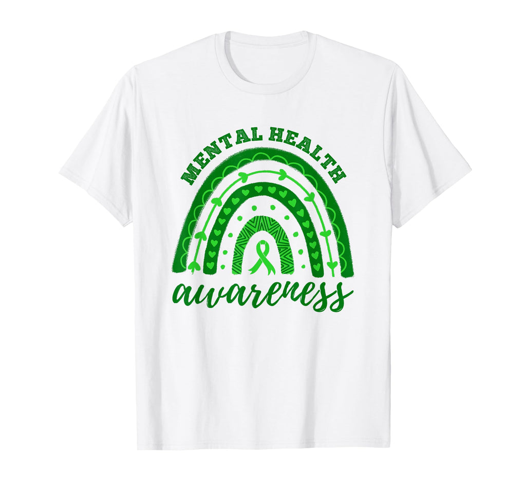 Green Ribbon Rainbow Mental Health T-Shirt - Aesthetic Graphic Men Women - T-Shirt, Sweatshirt, Hoodie