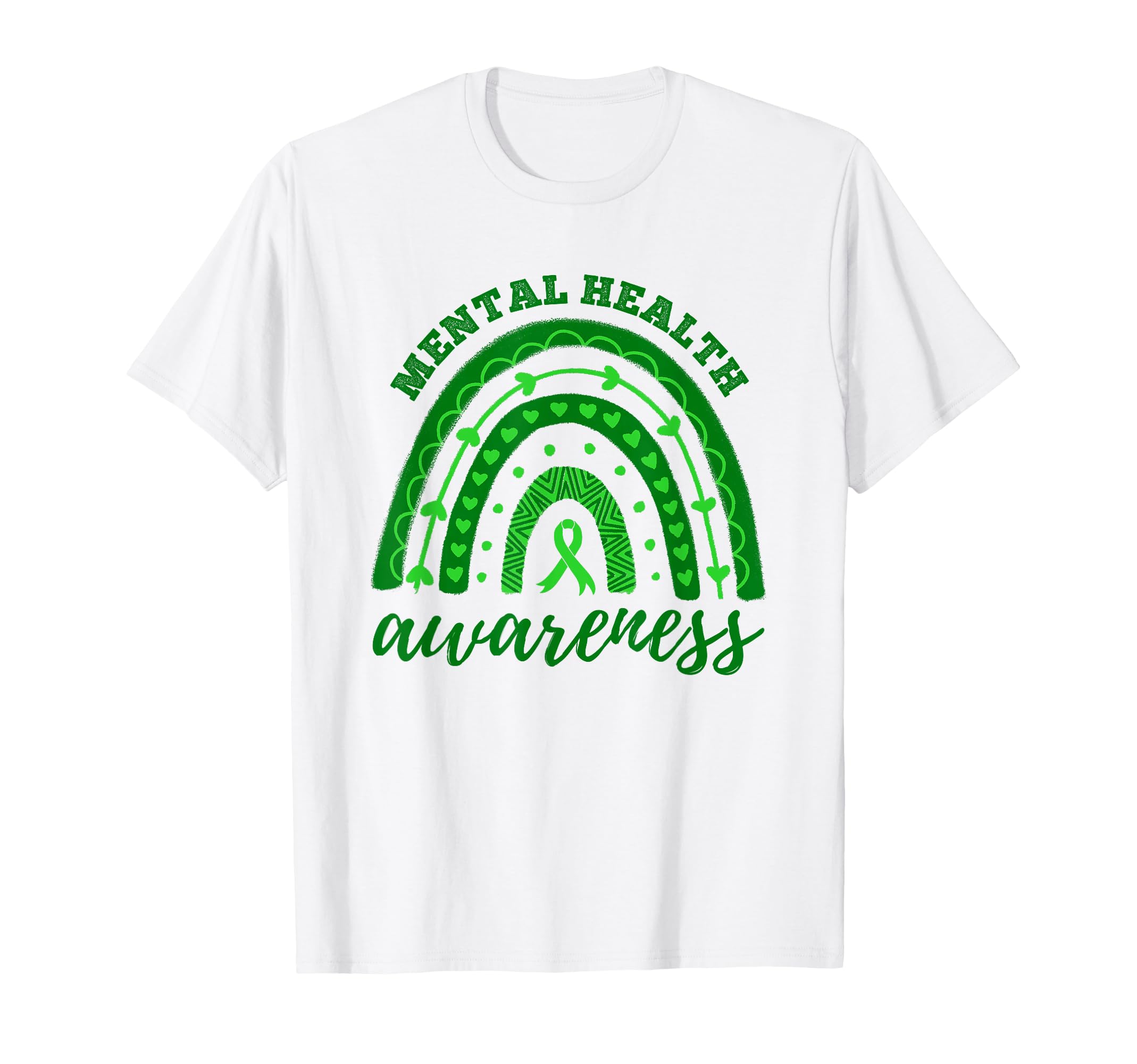 Green Ribbon Rainbow Mental Health T-Shirt - Aesthetic Graphic Men Women - T-Shirt, Sweatshirt, Hoodie