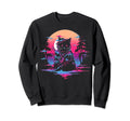 Synthwave Cat Samurai Mediation Sweatshirt - Trendy Graphic for Adults - T-Shirt, Sweatshirt, Hoodie