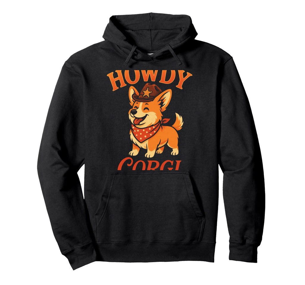 Howdy Corgi Corgi Cowboy Western Fun Hoodie - Aesthetic Graphic for Adults - T-Shirt, Sweatshirt, Hoodie