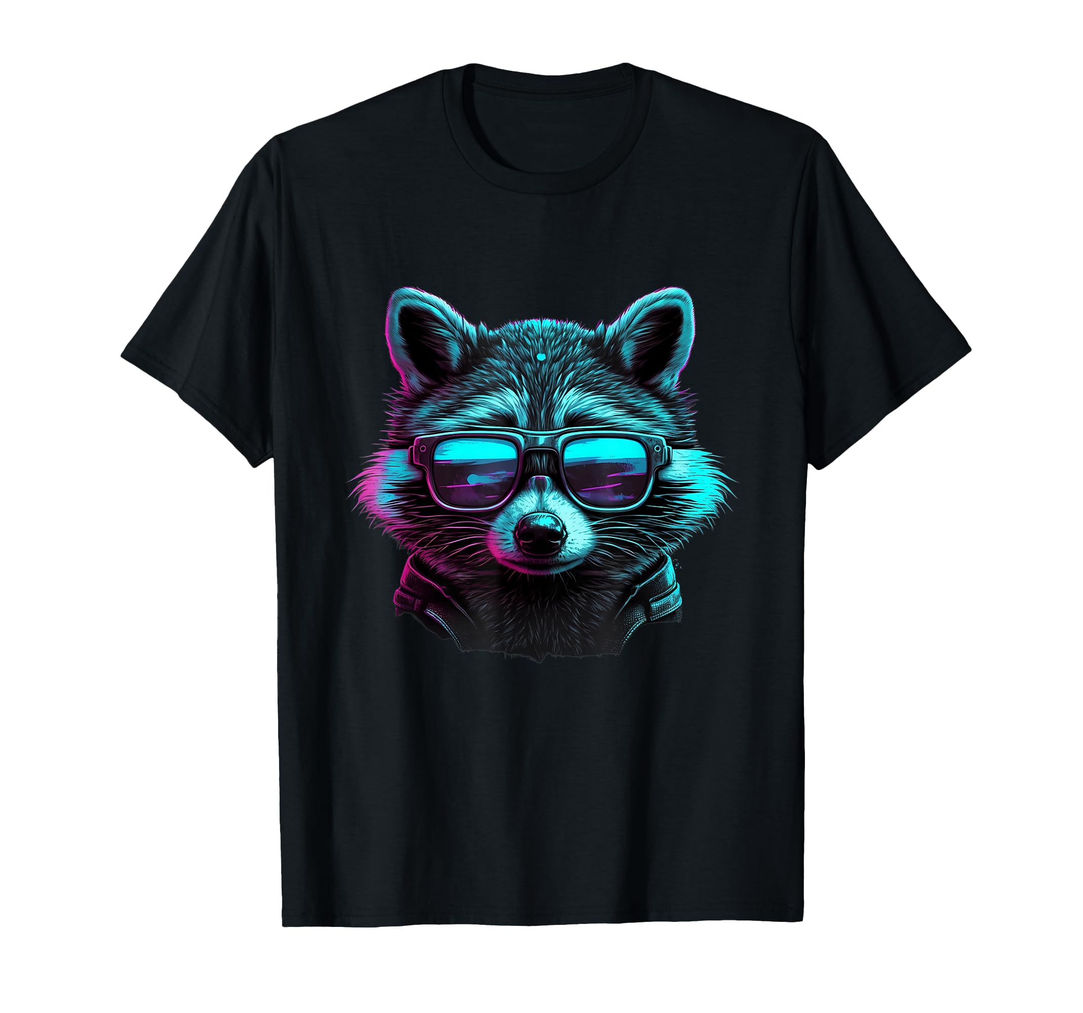 80S Synthwave Raccoon Wearing T-Shirt - Minimalist Print Men Women - T-Shirt, Sweatshirt, Hoodie