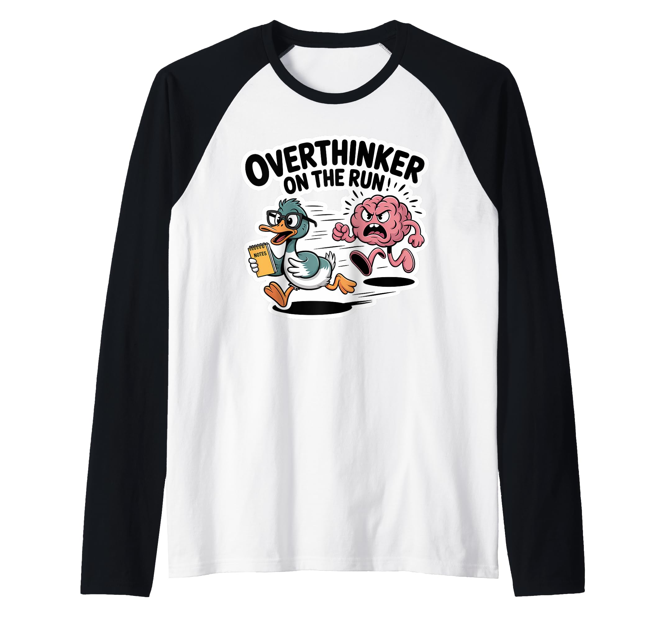 Overthinker Run Duck Raglan Baseball T-Shirt - Unique Graphic Unisex - T-Shirt, Sweatshirt, Hoodie