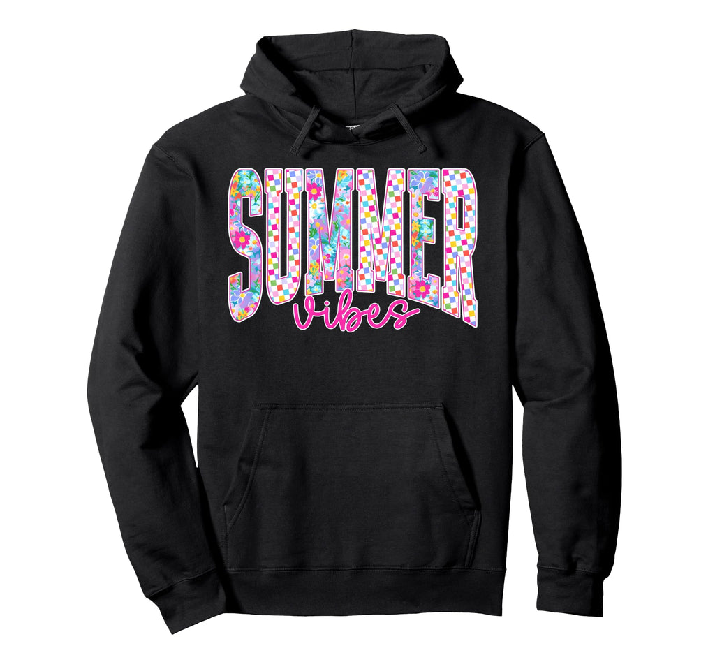 Summer Vibes Floral Checkered Summer Hoodie - Unique Graphic Men Women - T-Shirt, Sweatshirt, Hoodie