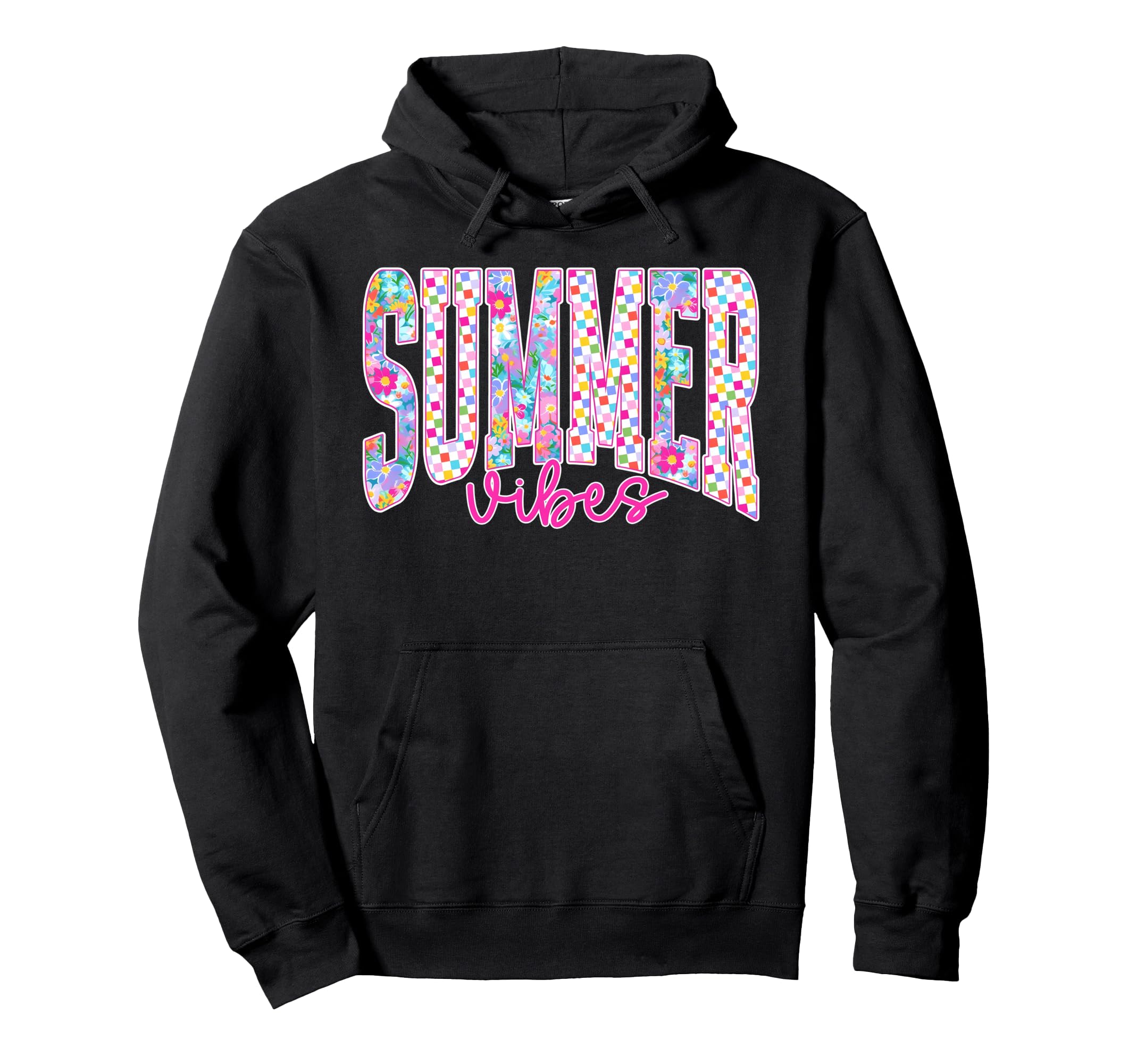 Summer Vibes Floral Checkered Summer Hoodie - Unique Graphic Men Women - T-Shirt, Sweatshirt, Hoodie
