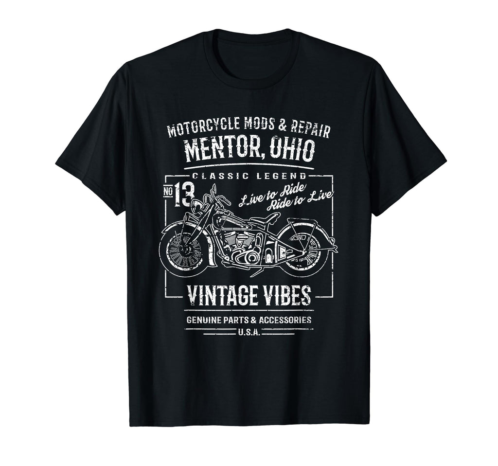Mentor Oh Usa Distressed Motorcycle T-Shirt - Graphic Print for Adults - T-Shirt, Sweatshirt, Hoodie