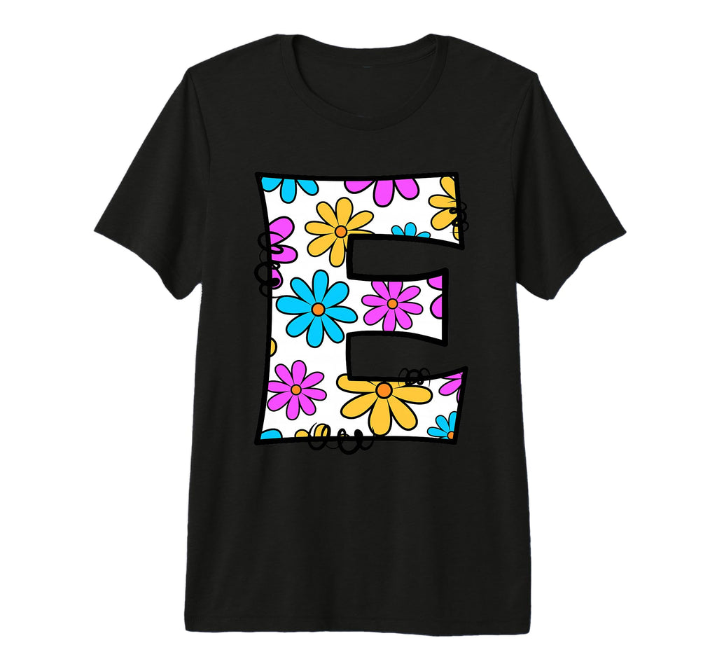 Letter E Floral Daisy Colorful Alphabet Tri T-Shirt - Graphic Print Unisex - T-Shirt, Sweatshirt, Hoodie
