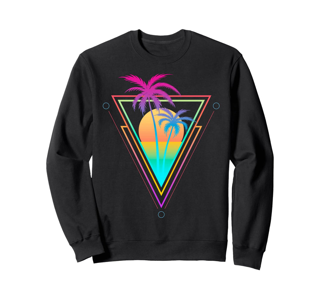 1980S 1990S Vaporwave Palm Trees Sweatshirt - Unique Graphic for Adults - T-Shirt, Sweatshirt, Hoodie