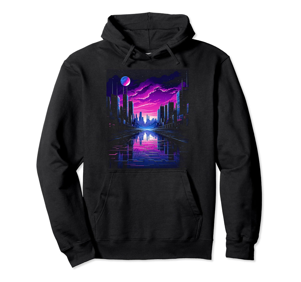 Vaporwave Cityscape 80S Synthwave 13 Hoodie - Trendy Graphic Men Women - T-Shirt, Sweatshirt, Hoodie