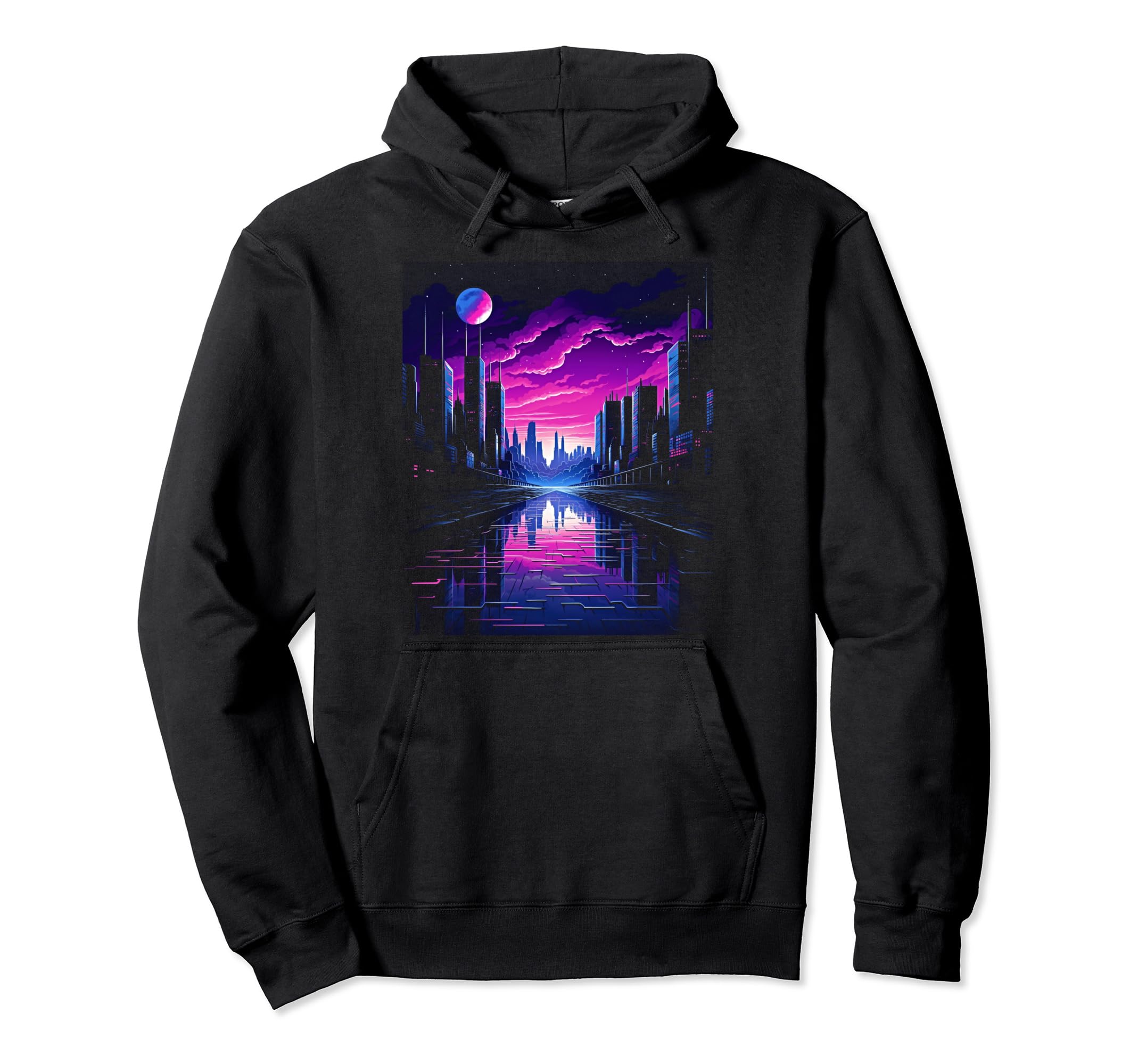 Vaporwave Cityscape 80S Synthwave 13 Hoodie - Trendy Graphic Men Women - T-Shirt, Sweatshirt, Hoodie
