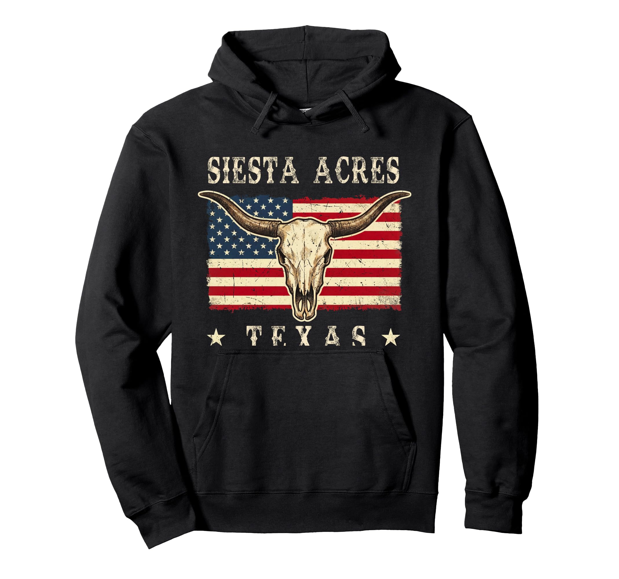 Siesta Acres Texas Western Patriotic Hoodie - Unique Graphic for Adults - T-Shirt, Sweatshirt, Hoodie