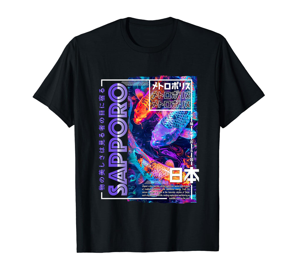 Sapporo City 80S Synthwave Koi Carp T-Shirt - Streetwear Style for Adults - T-Shirt, Sweatshirt, Hoodie