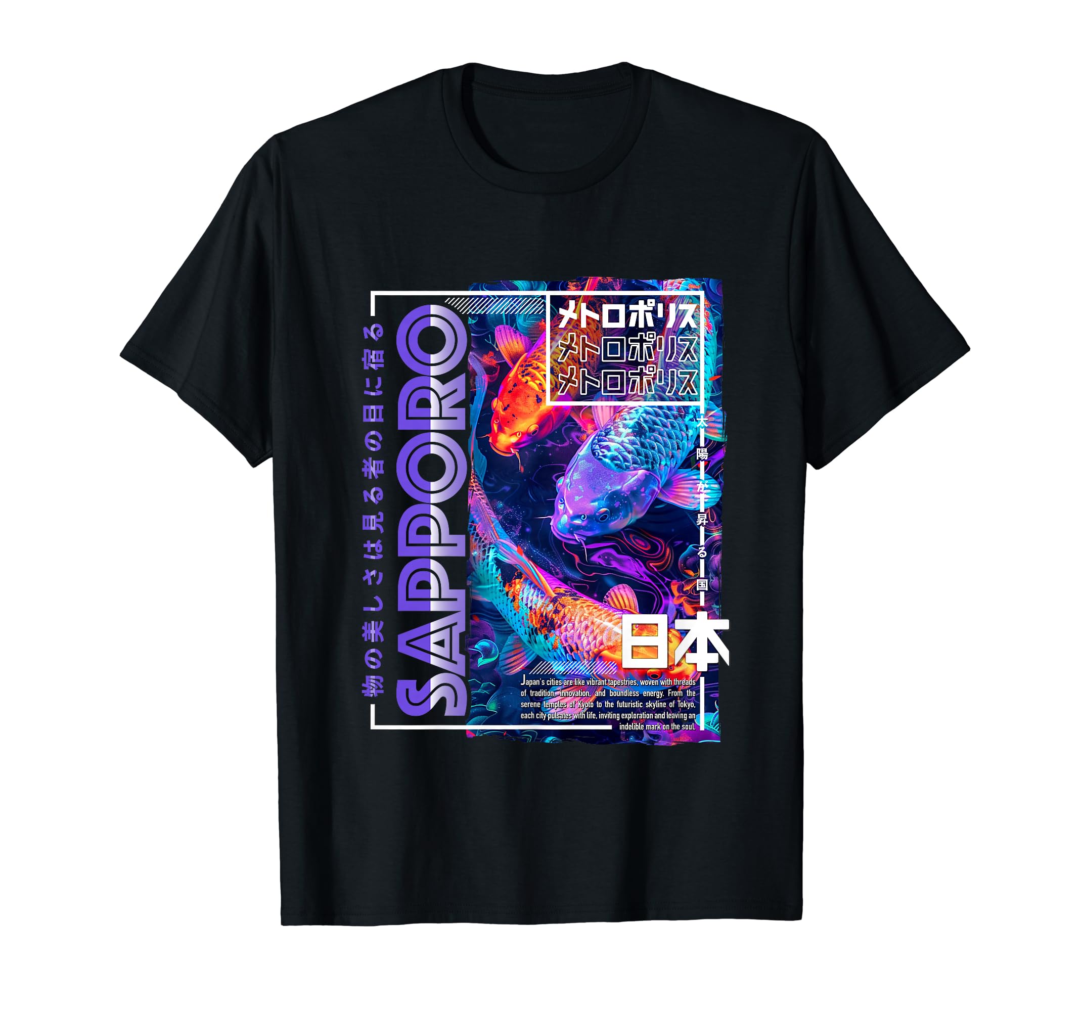 Sapporo City 80S Synthwave Koi Carp T-Shirt - Streetwear Style for Adults - T-Shirt, Sweatshirt, Hoodie