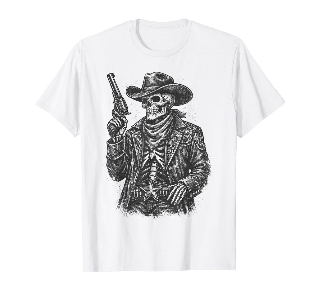 Skeleton Cowboy Gunslinger Outlaw T-Shirt - Trendy Graphic Men Women - T-Shirt, Sweatshirt, Hoodie