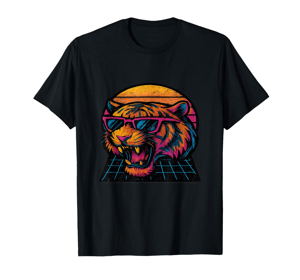 Tiger Roaring Synthwave Sunset T-Shirt - Custom Art Print for Adults - T-Shirt, Sweatshirt, Hoodie