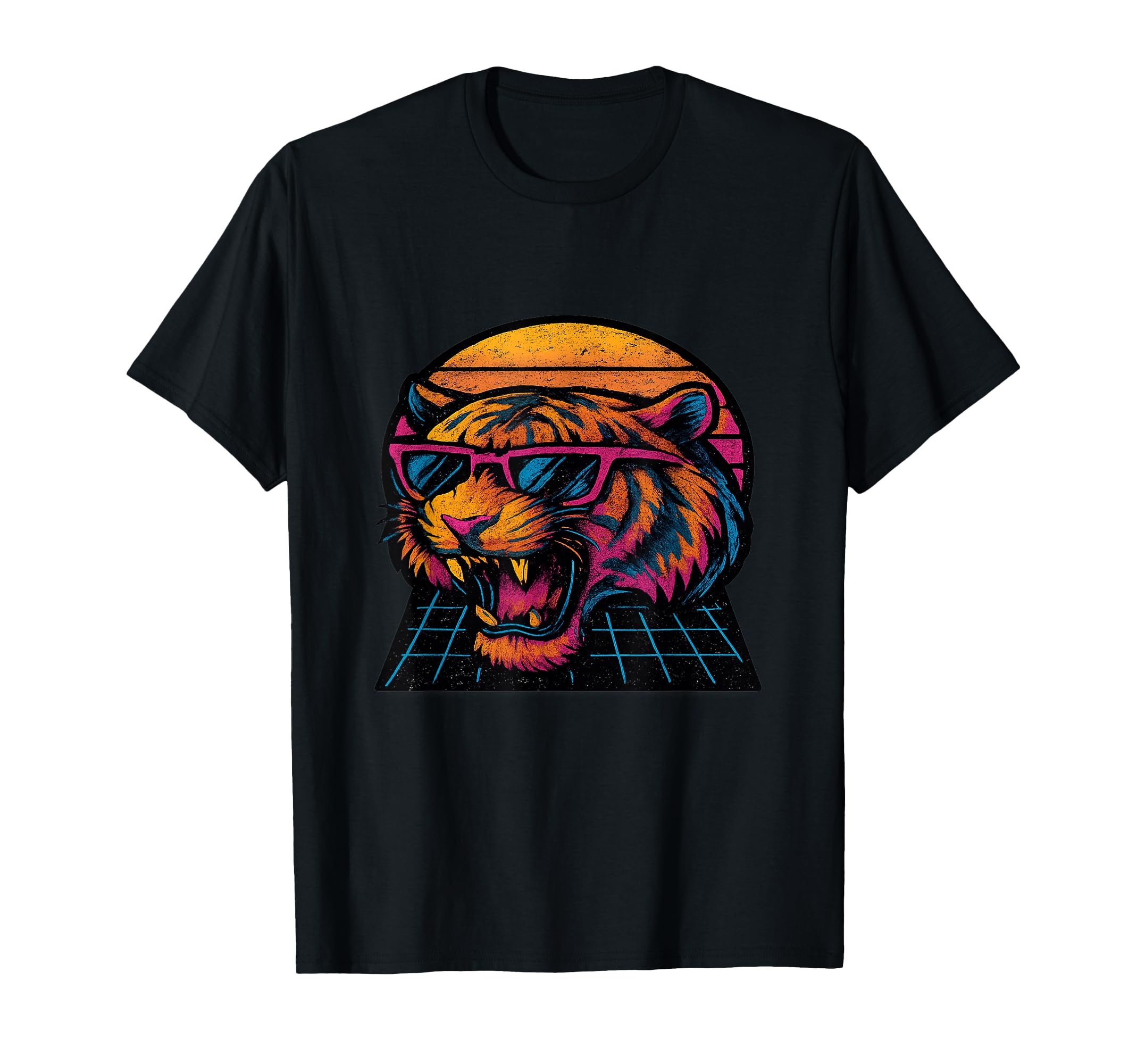 Tiger Roaring Synthwave Sunset T-Shirt - Custom Art Print for Adults - T-Shirt, Sweatshirt, Hoodie