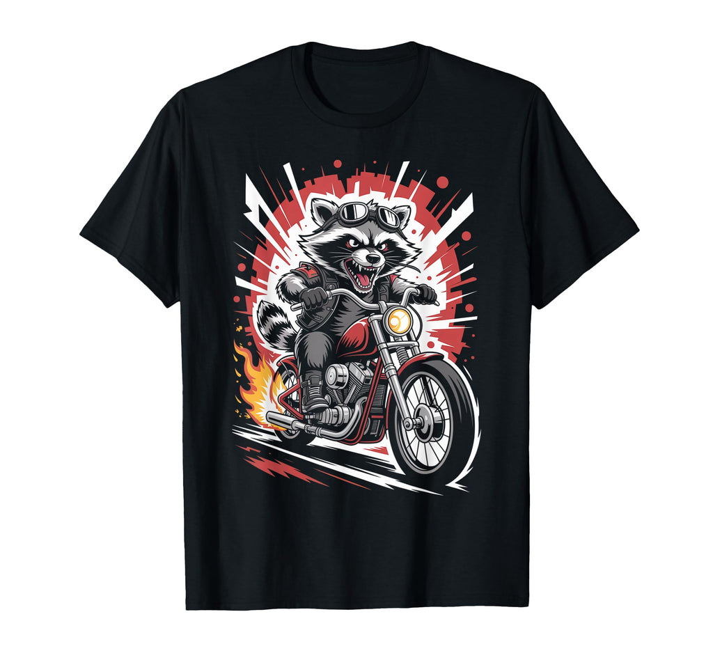 Raccoon Biker Riding Motorcycle T-Shirt - Streetwear Style for Adults - T-Shirt, Sweatshirt, Hoodie