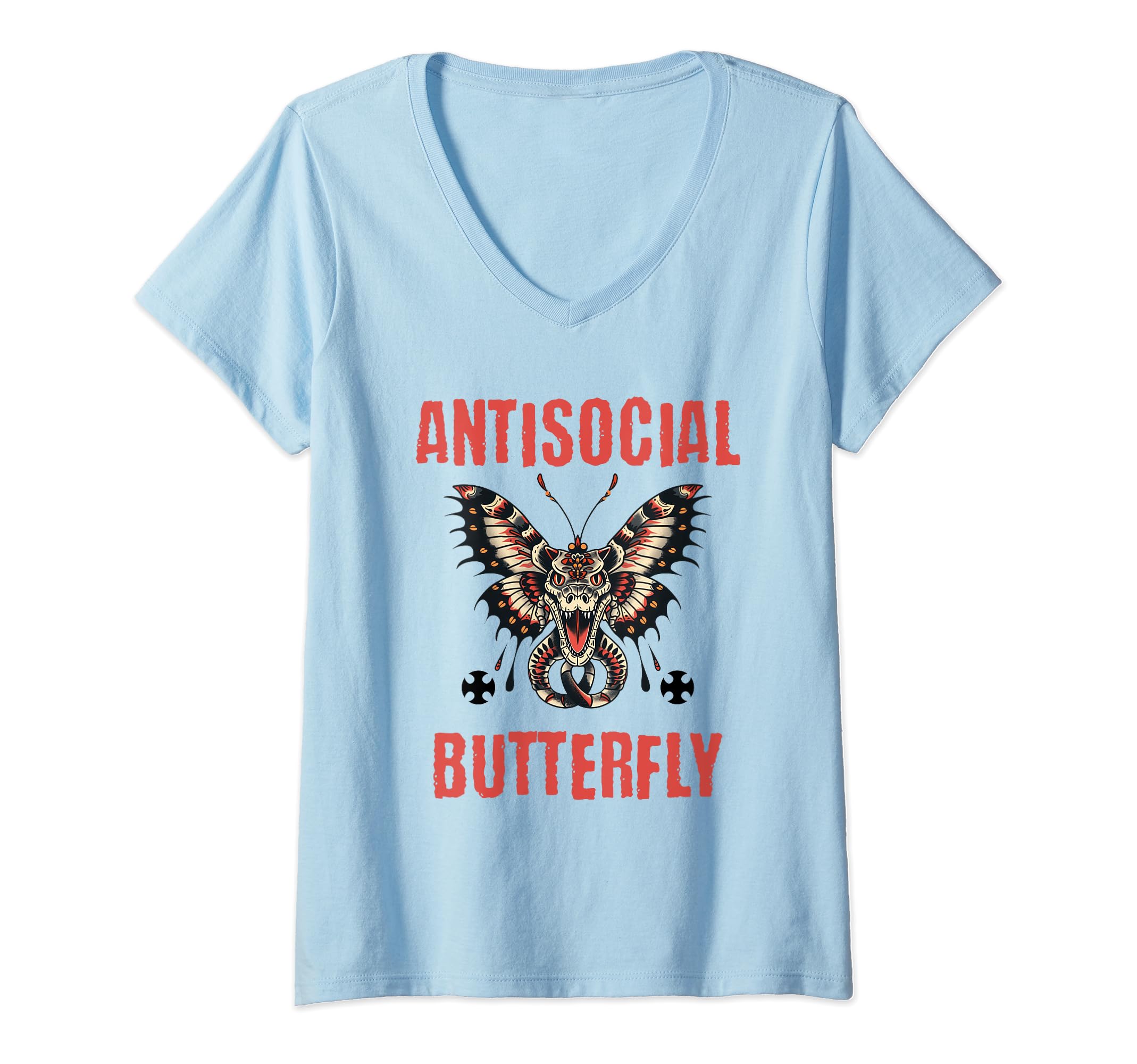 Womens Antisocial Butterfly Funny V T-Shirt - Novelty Apparel for Adults - T-Shirt, Sweatshirt, Hoodie