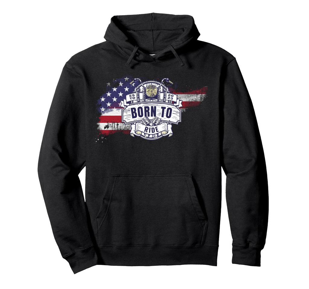 Us Flag American Motorcycle Biker Hoodie - Novelty Apparel Unisex - T-Shirt, Sweatshirt, Hoodie