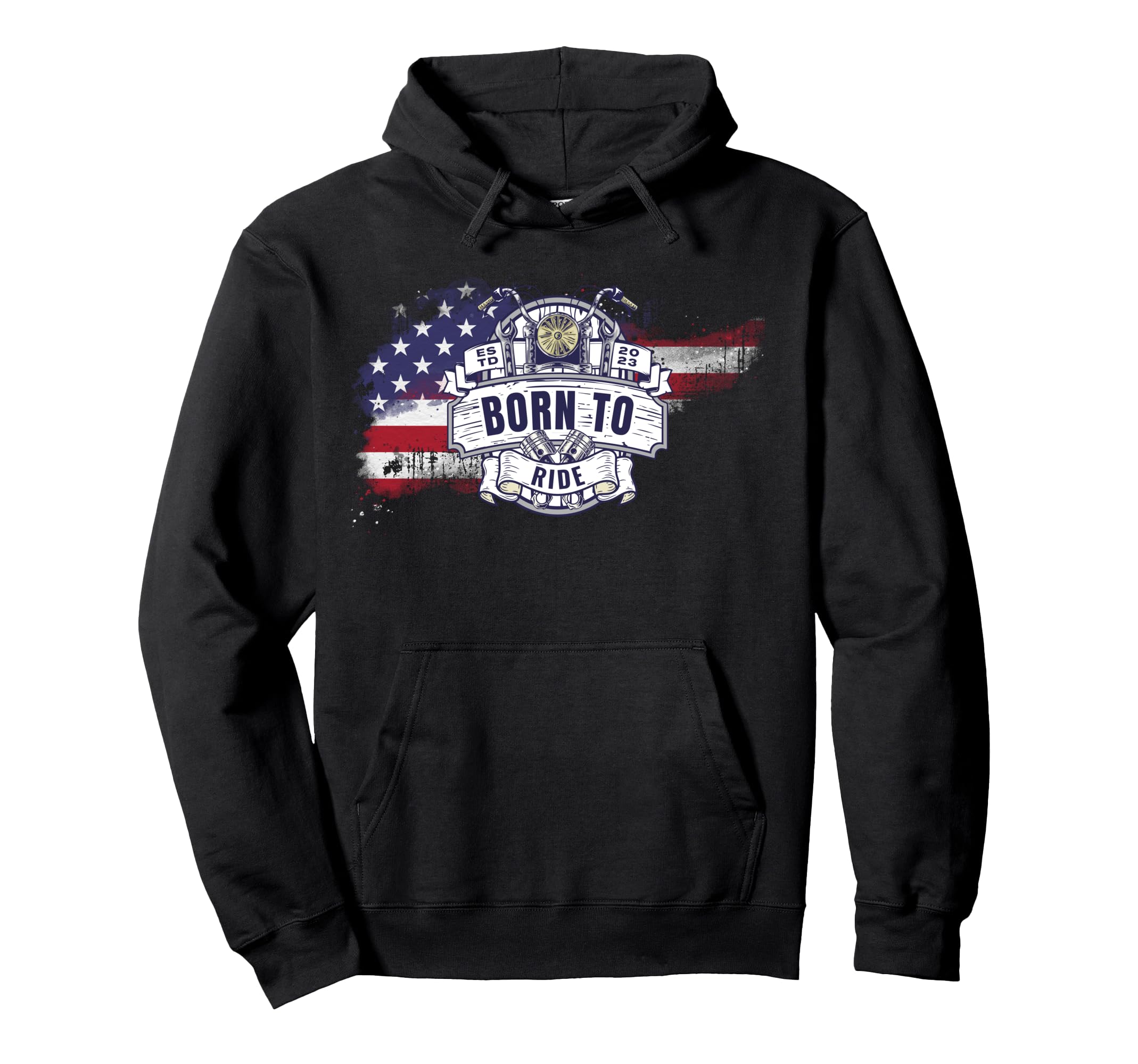 Us Flag American Motorcycle Biker Hoodie - Novelty Apparel Unisex - T-Shirt, Sweatshirt, Hoodie