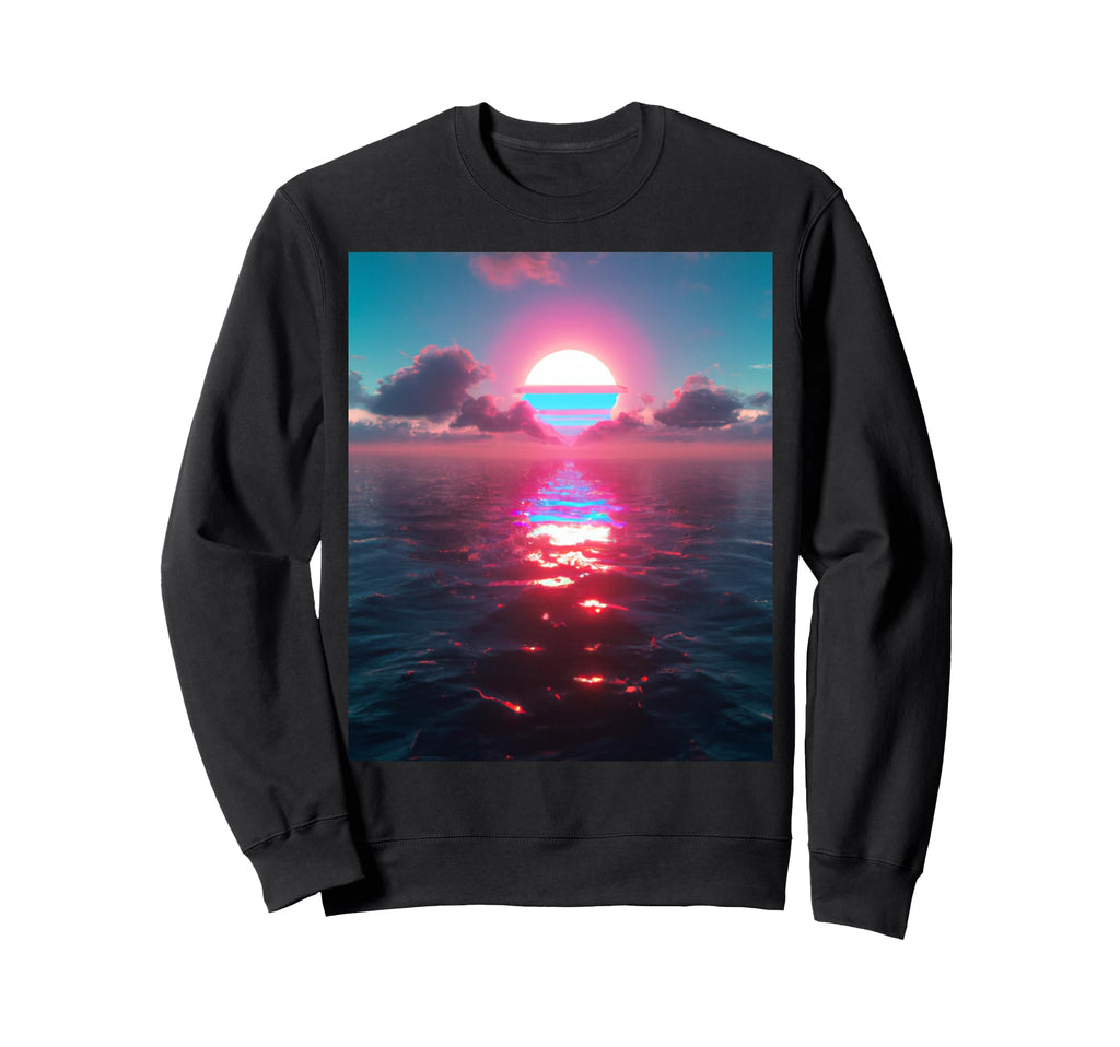 Vaporwave Aesthetic Sunset Sea Sweatshirt - Aesthetic Graphic for Adults - T-Shirt, Sweatshirt, Hoodie