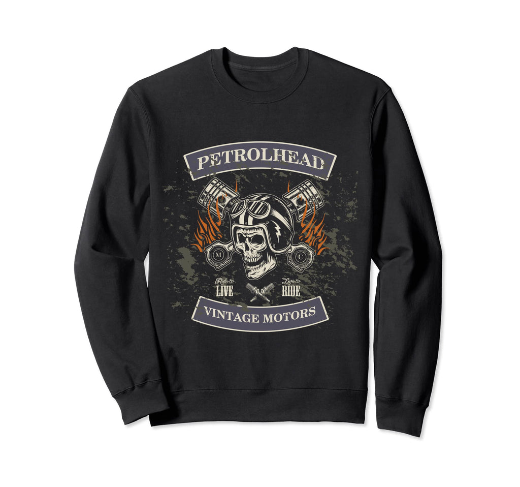 Petrolhead Motors Mc Skull Biker Sweatshirt - Custom Art Print for Adults - T-Shirt, Sweatshirt, Hoodie