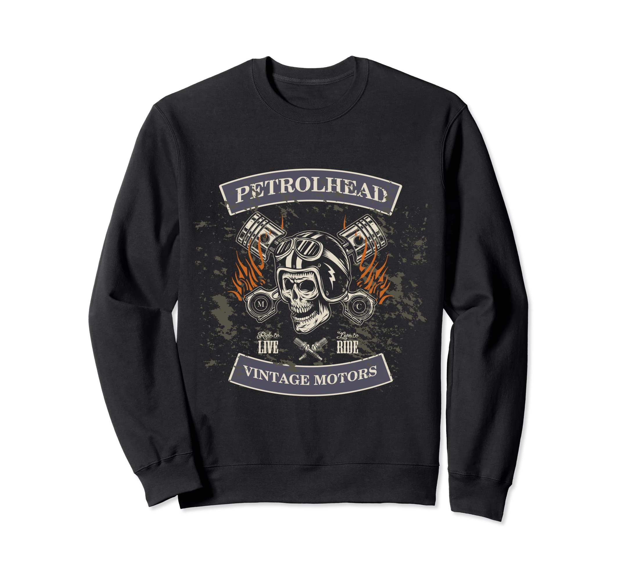 Petrolhead Motors Mc Skull Biker Sweatshirt - Custom Art Print for Adults - T-Shirt, Sweatshirt, Hoodie