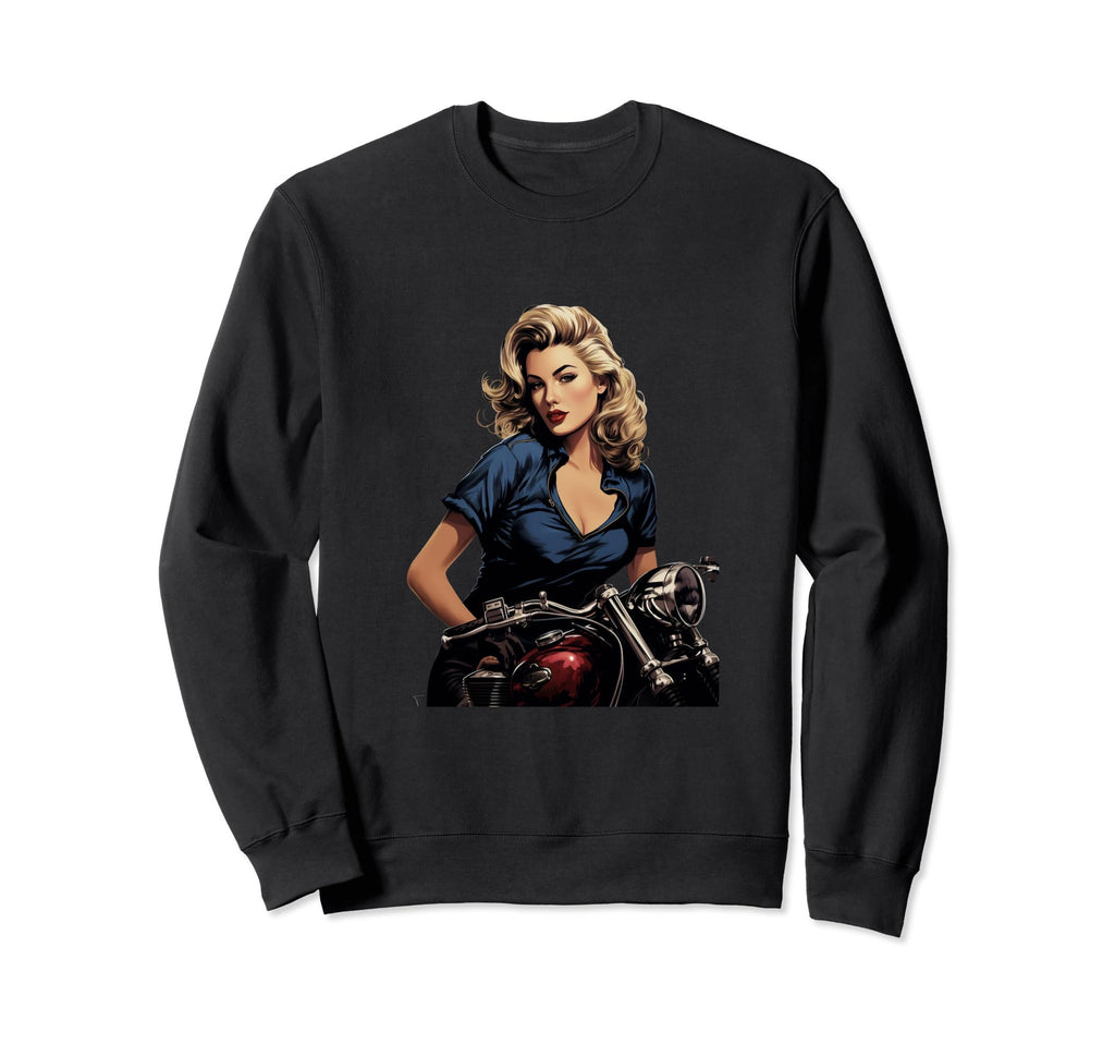Pinup Biker Motorcycle Rider Sweatshirt - Unique Graphic Unisex - T-Shirt, Sweatshirt, Hoodie