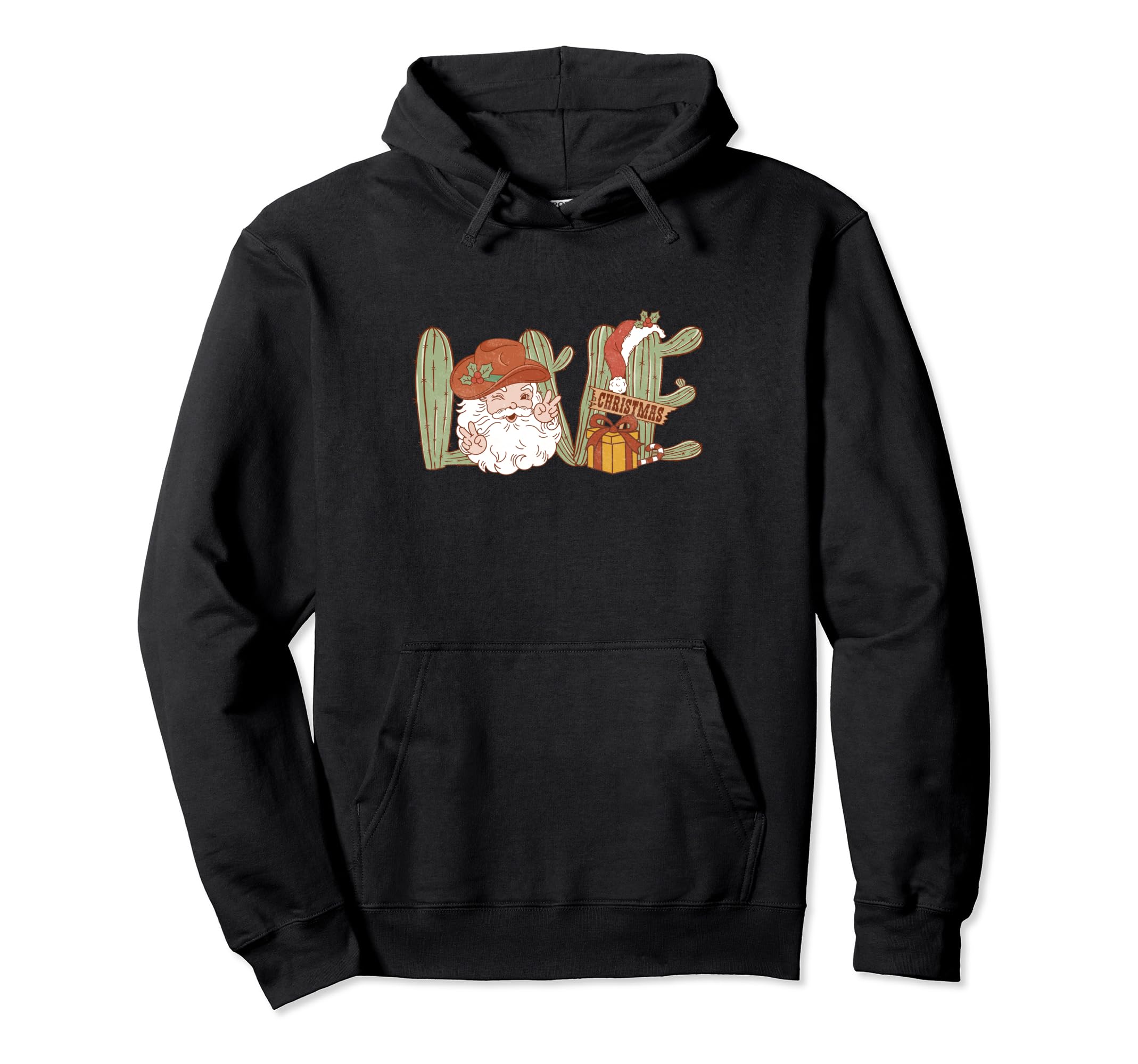 Love Santa Western Cowboy Cactus Hoodie - Casual Everyday Wear for Adults - T-Shirt, Sweatshirt, Hoodie