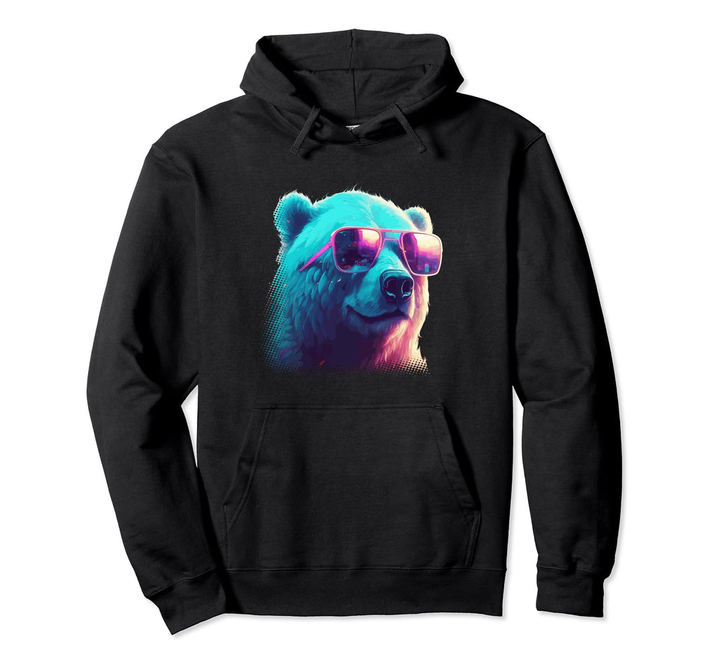 Synthwave Polar Bear Sunglasses 80S Hoodie - Streetwear Style for Adults - T-Shirt, Sweatshirt, Hoodie