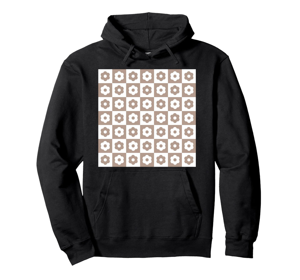 Aesthetic Pastel Brown Flower Checker Hoodie - Streetwear Style for Adults - T-Shirt, Sweatshirt, Hoodie