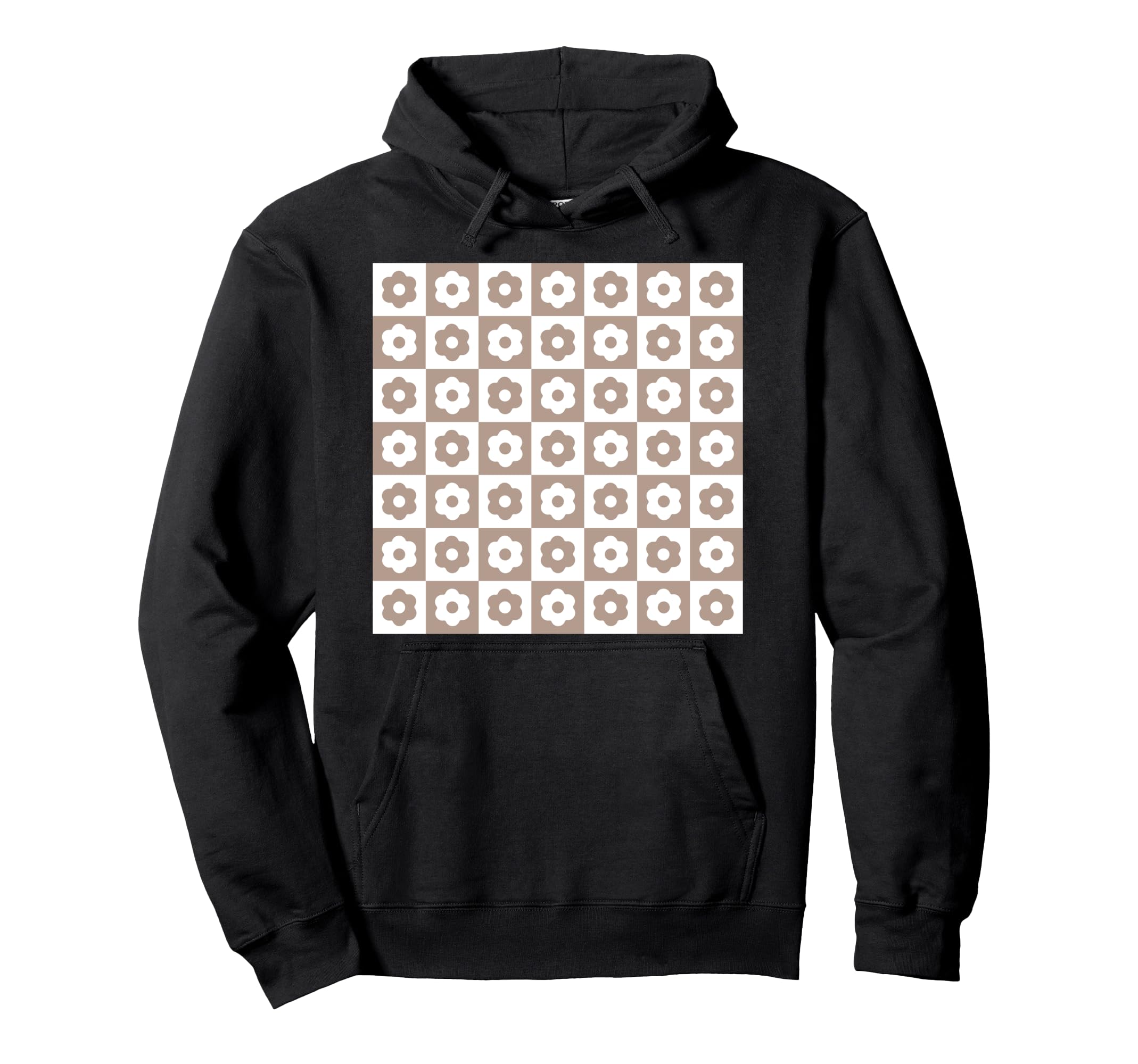 Aesthetic Pastel Brown Flower Checker Hoodie - Streetwear Style for Adults - T-Shirt, Sweatshirt, Hoodie