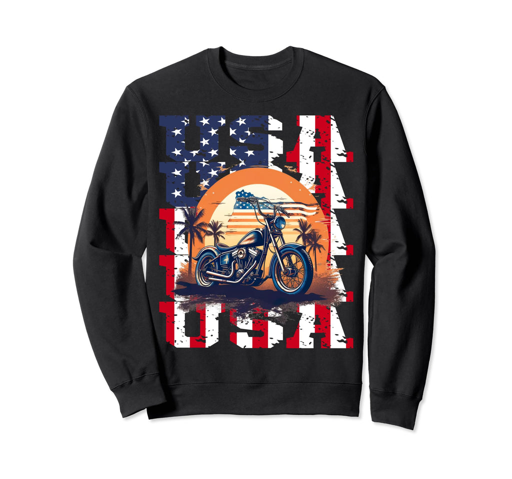 American Flag Motorcycle Patriotic Sweatshirt - Custom Art Print Unisex - T-Shirt, Sweatshirt, Hoodie