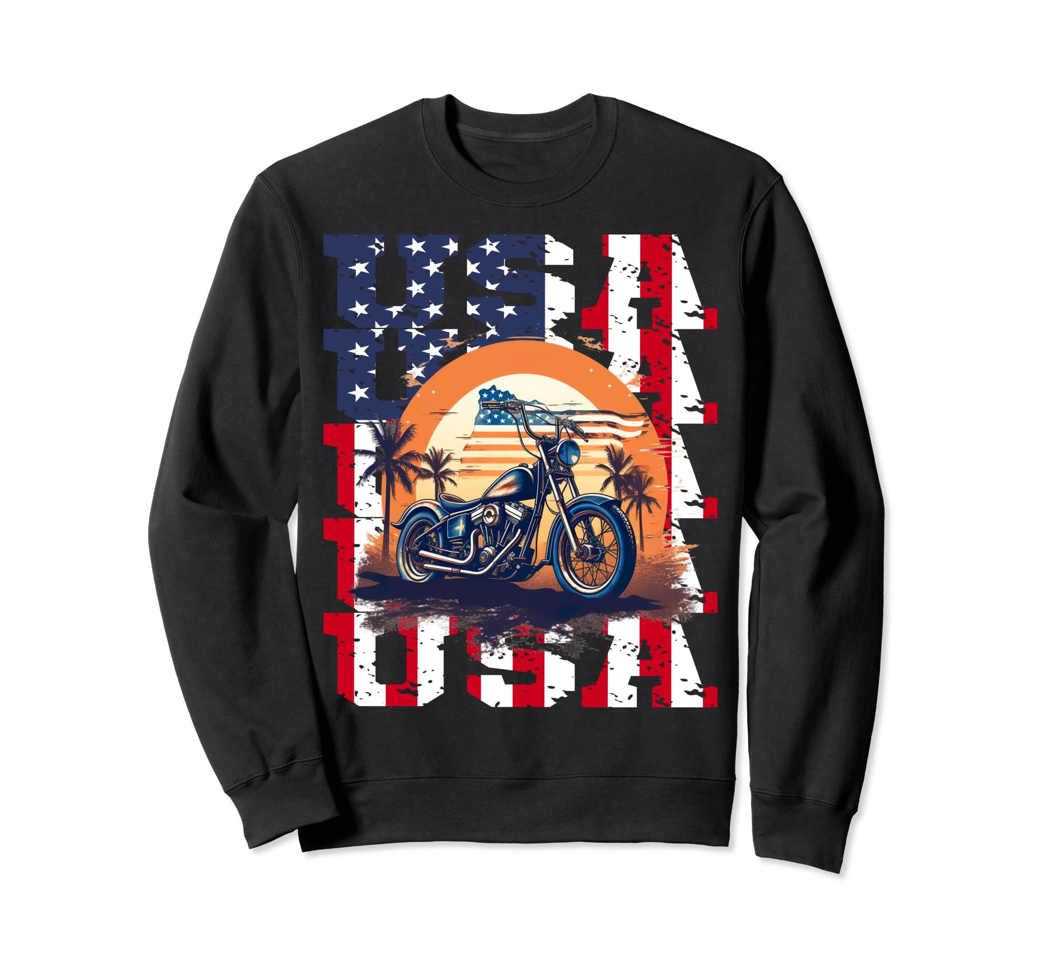 American Flag Motorcycle Patriotic Sweatshirt - Custom Art Print Unisex - T-Shirt, Sweatshirt, Hoodie