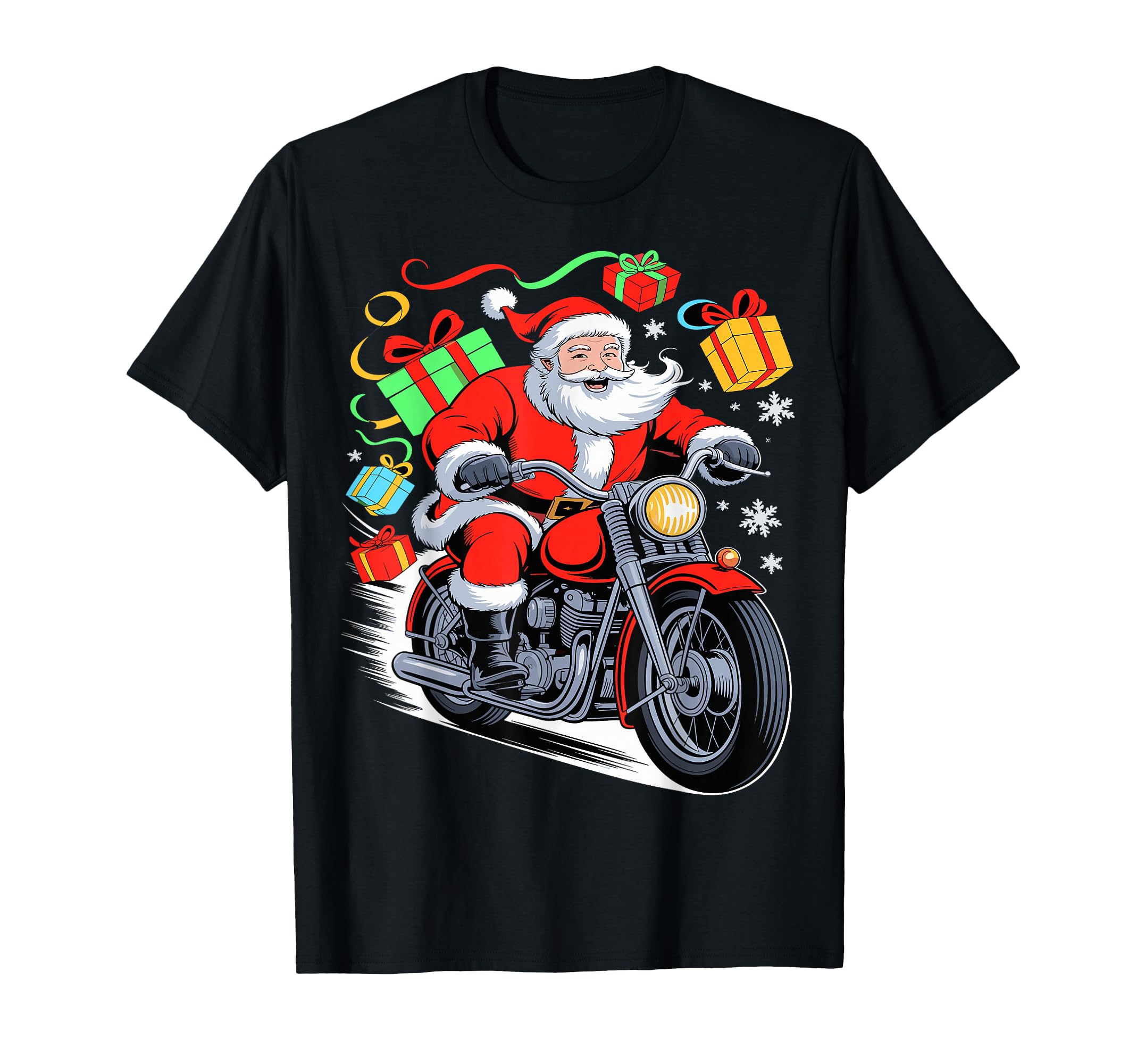 Merry Santa Riding Motorcycle T-Shirt - Trendy Graphic for Adults - T-Shirt, Sweatshirt, Hoodie