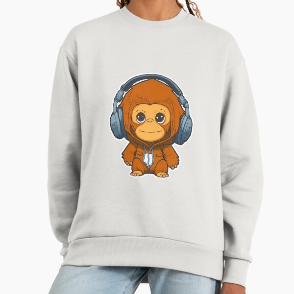 Cute little Orangutan with headphones - Adult & Kids T-Shirts, Sweatshirts & Hoodies apparel design preview 1