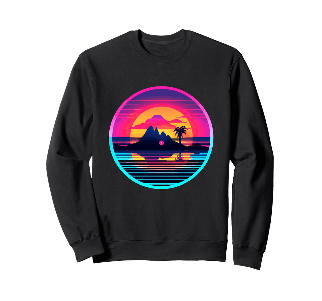 Palm Tree Vinyl Record Vaporwave Sweatshirt - Novelty Apparel Men Women - T-Shirt, Sweatshirt, Hoodie