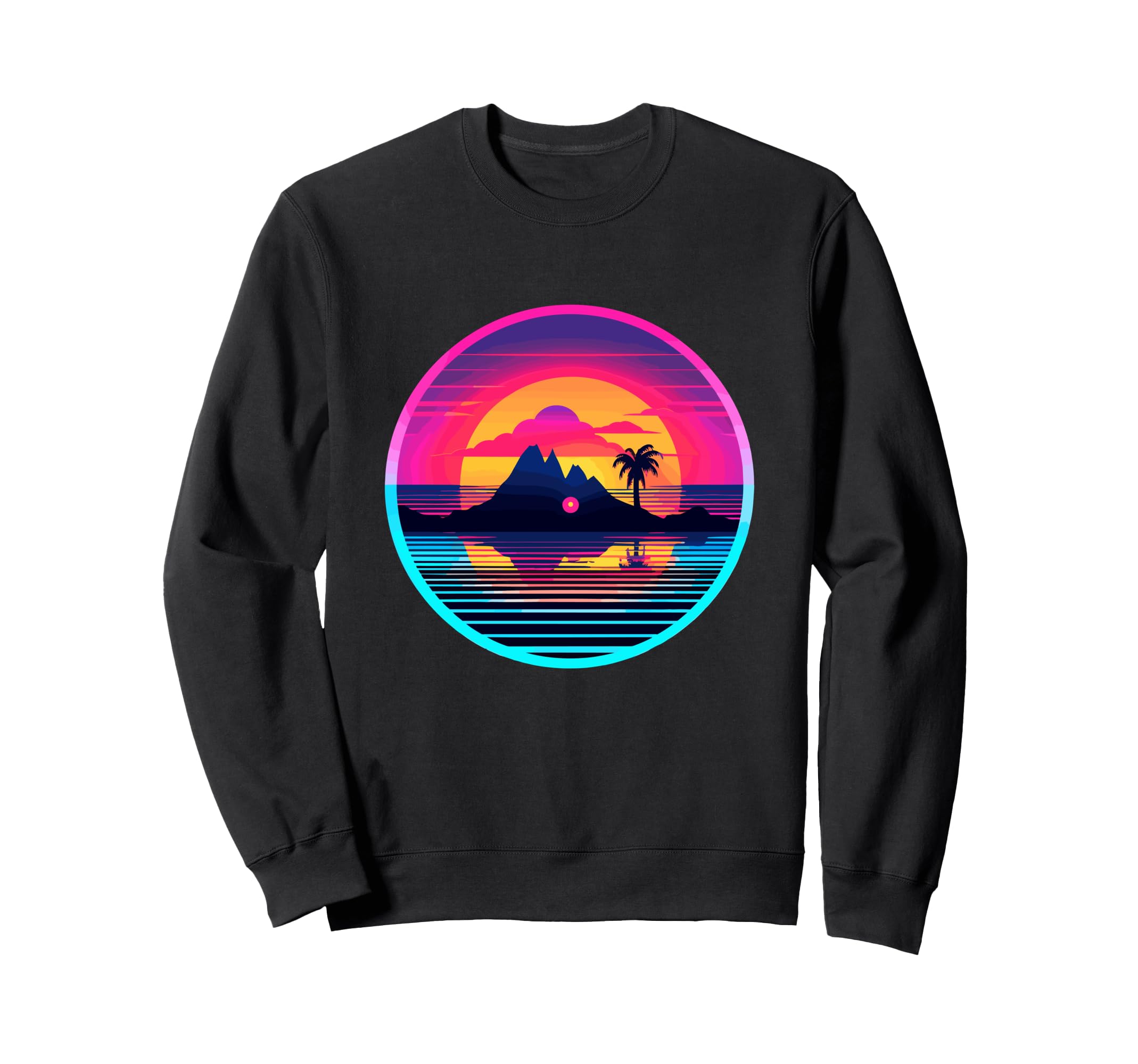 Palm Tree Vinyl Record Vaporwave Sweatshirt - Novelty Apparel Men Women - T-Shirt, Sweatshirt, Hoodie