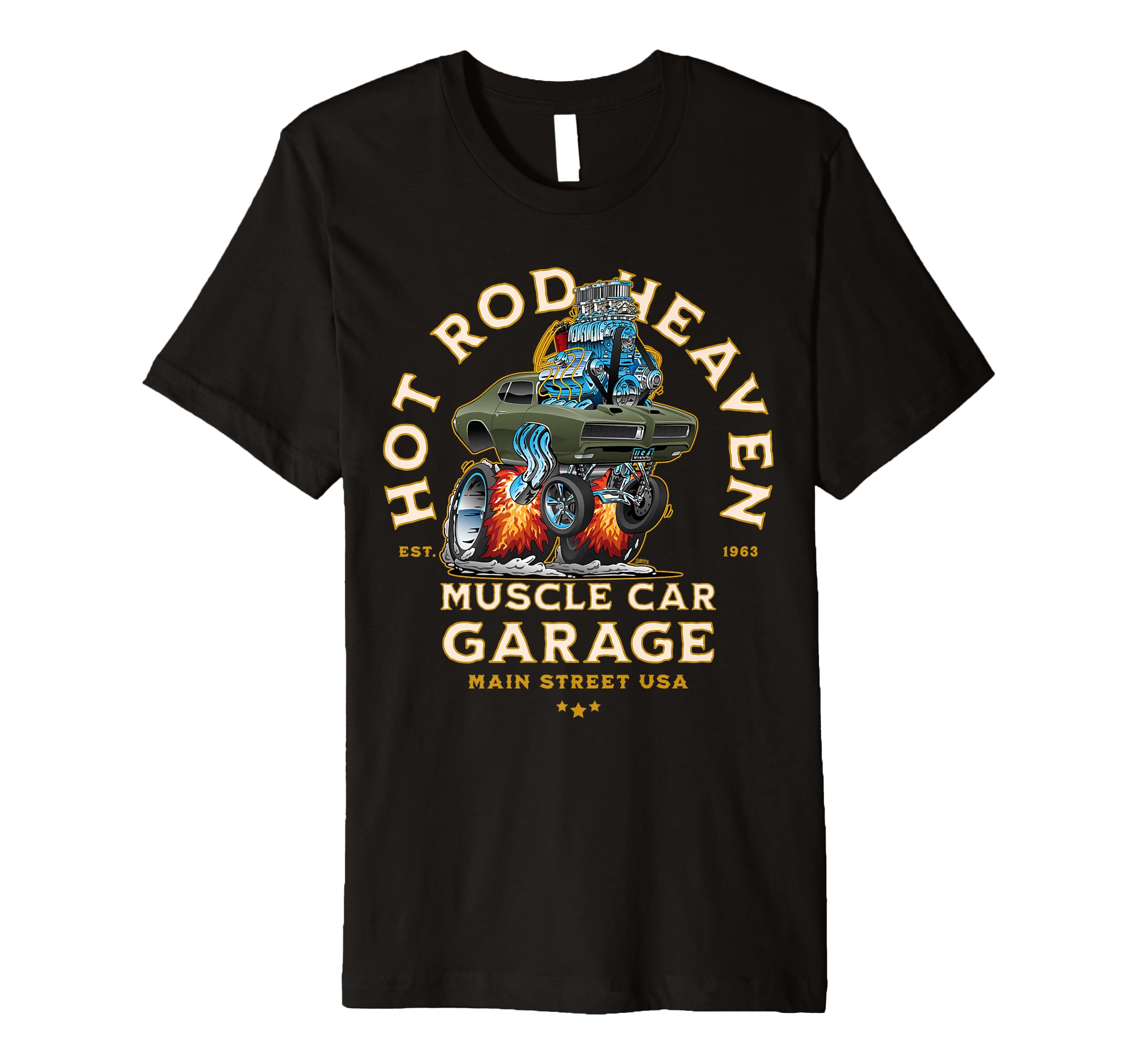 Hotrod Heaven Muscle Car Garage Usa Car T-Shirt - Minimalist Print Unisex - T-Shirt, Sweatshirt, Hoodie