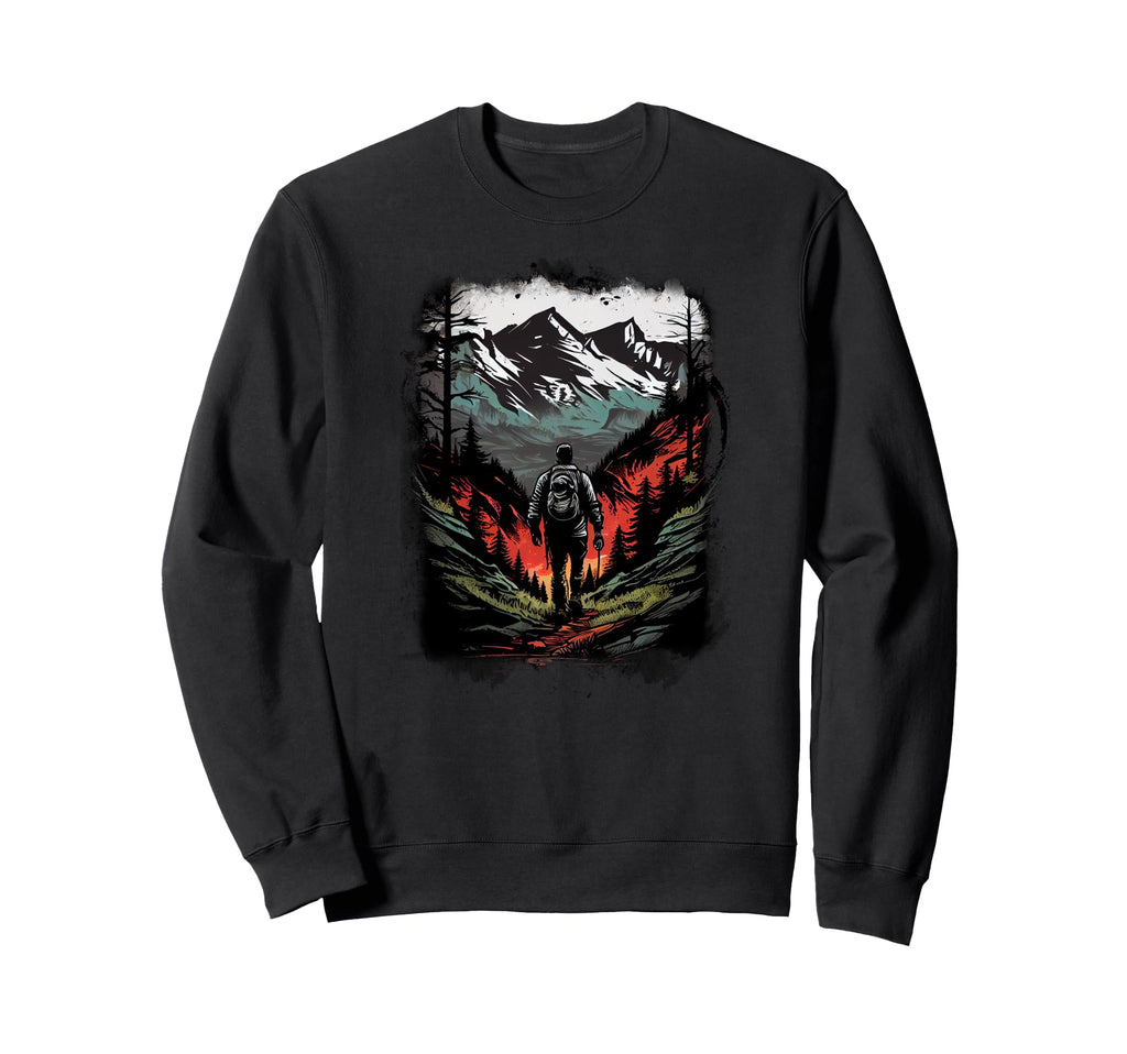 Hiking Camping Mountains Sunset Hiker Sweatshirt - Graphic Print Men Women - T-Shirt, Sweatshirt, Hoodie