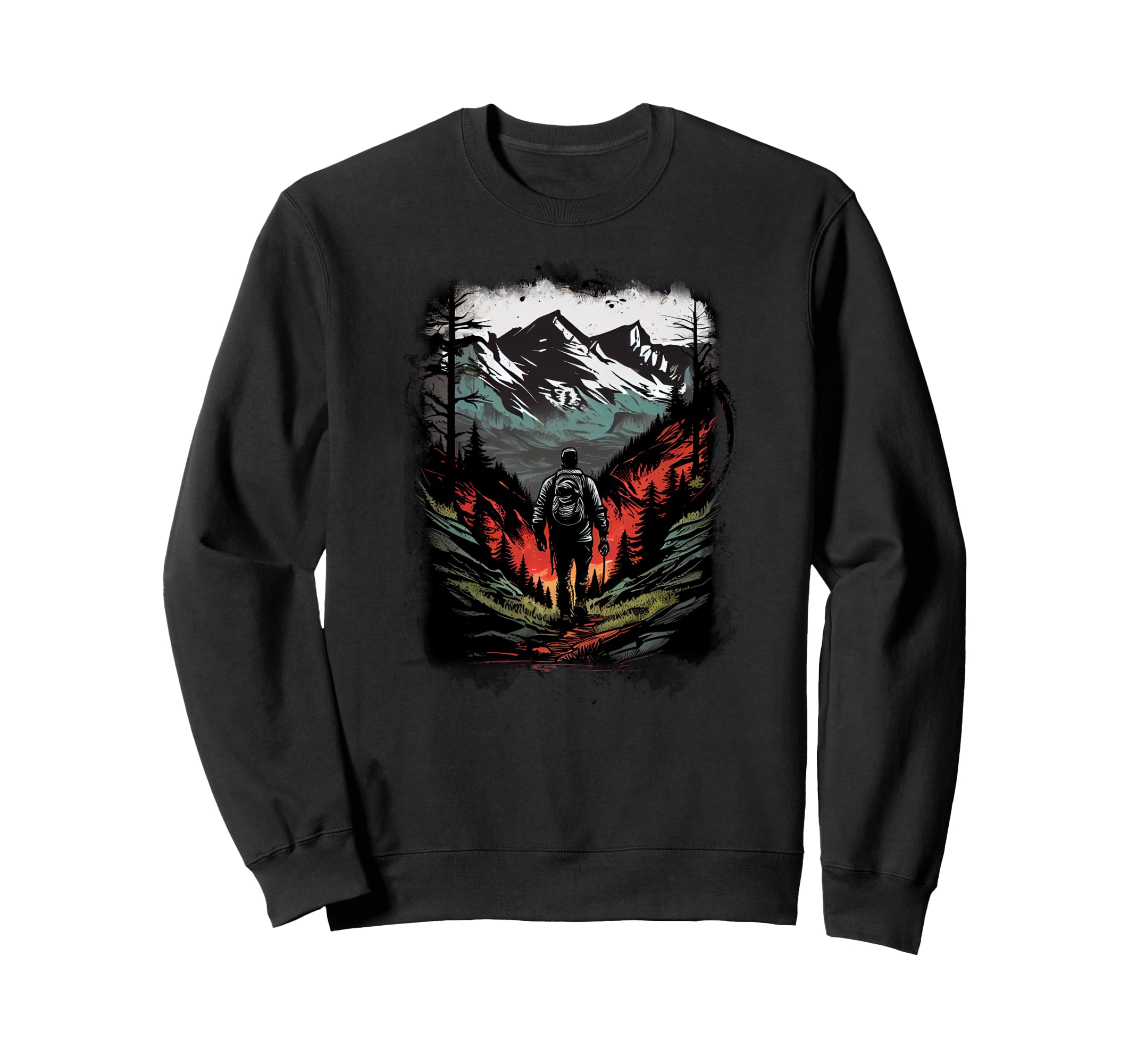 Hiking Camping Mountains Sunset Hiker Sweatshirt - Graphic Print Men Women - T-Shirt, Sweatshirt, Hoodie