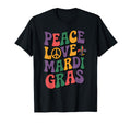 Mardi Gras Peace Love Groovy Typography T-Shirt - Unique Graphic Unisex - T-Shirt, Sweatshirt, Hoodie