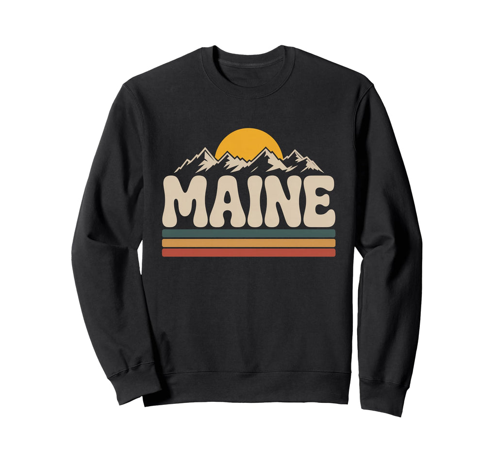 Maine Mountain Sunset 70S State Souvenir Sweatshirt - Trendy Graphic Unisex - T-Shirt, Sweatshirt, Hoodie