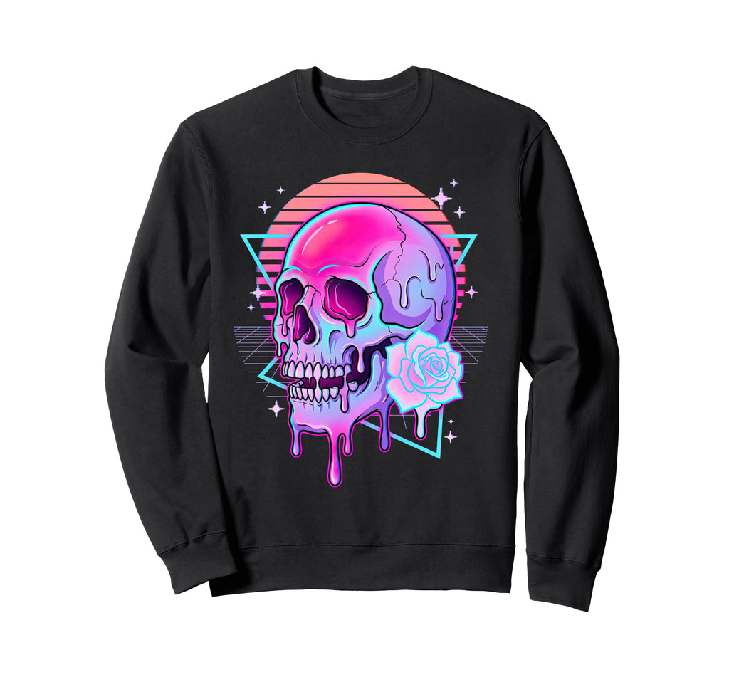 Vaporwave Skull Rose Synthwave Sweatshirt - Aesthetic Graphic Unisex - T-Shirt, Sweatshirt, Hoodie